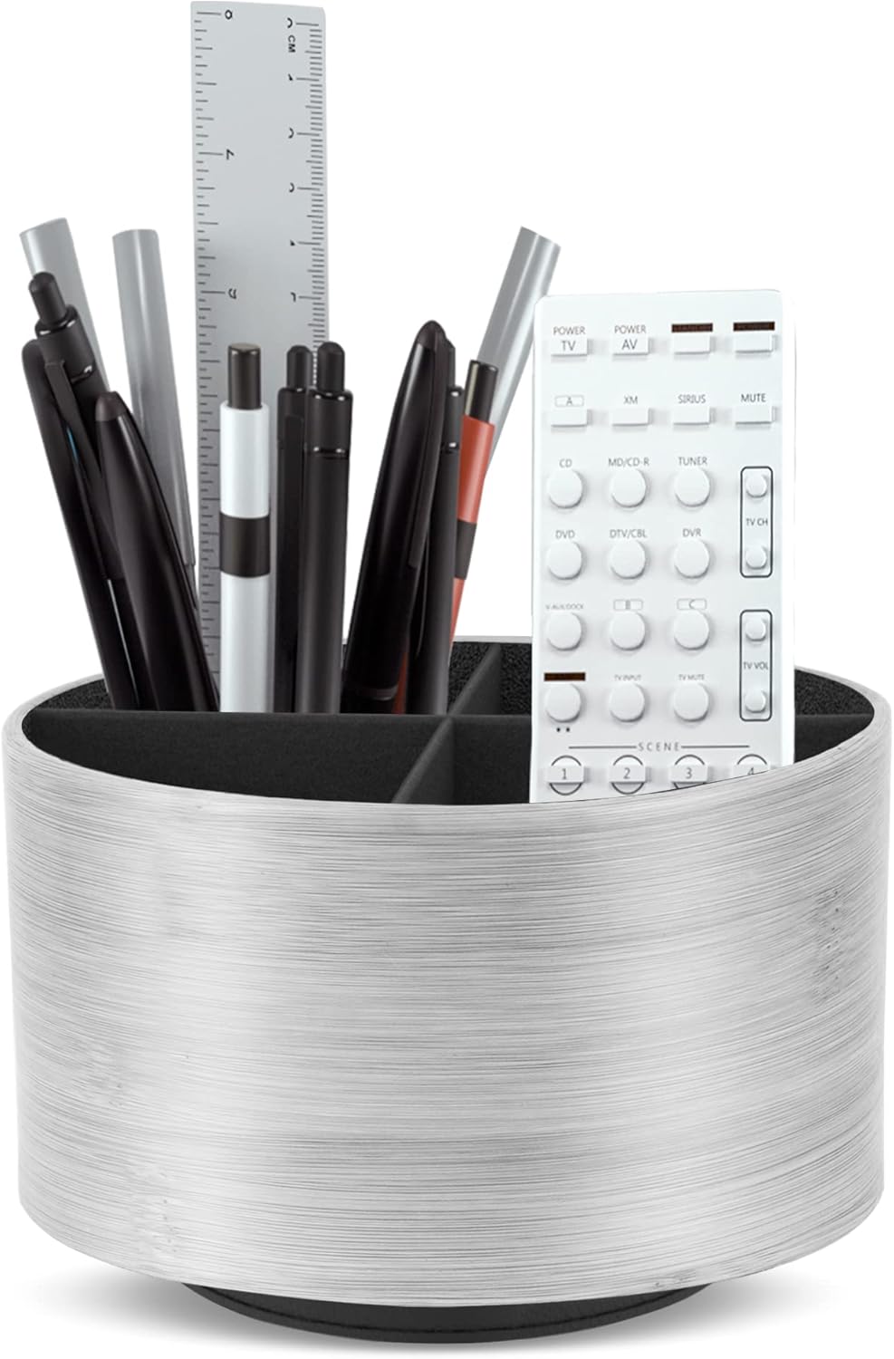 Round Leather Art Supply Organizer,Remote Control Holder,360 Degree Rotating,Multi-Functional Pencil Holder,4 Compartments Desktop Stationary Organizer(1-Blue Bird) - Colors A