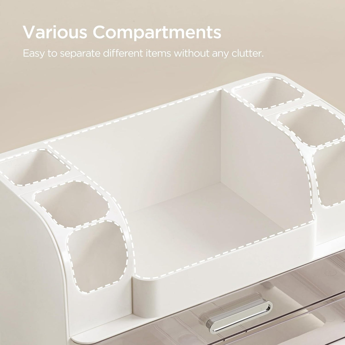 HBlife Makeup Organizer for Vanity with Brush Holder, Large Bathroom Countertop Cosmetic Organizer Skin Care Storage, Easy to Store Lipsticks, Nail Polishes, Perfumes, Eyeshadow Palettes, All White