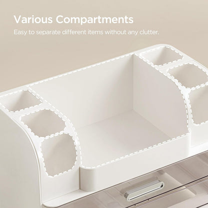 HBlife Makeup Organizer for Vanity with Brush Holder, Large Bathroom Countertop Cosmetic Organizer Skin Care Storage, Easy to Store Lipsticks, Nail Polishes, Perfumes, Eyeshadow Palettes, All White