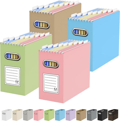 Oterri File Organizer Box, Portable Collapsible Cardboard File Folder Organizer with Handle for Letter Size Hanging Files, Document Storage Box for Home Office & Classroom (Pink)
