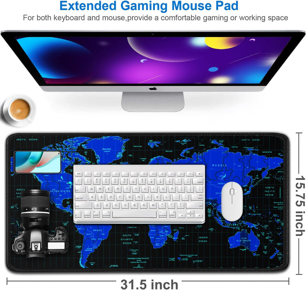 Large Gaming Mouse Pad, 31.5x15.7 inch Large Extended Computer Keyboard Mouse Mat, Water Resist Non-Slip Mousepad Rubber Base Long XXL Desk Mouse Pad for Work & Gaming, Office & Home, Black