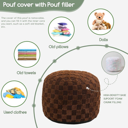 Round Stuffed Pouf Ottoman, Corduroy Poufs with Foam Chunk Filling, Furry and Fluffy Pouf Foot Stool Storage Ottoman, 20 X 15 Floor Poufs Foot Rest for Living Room, Dark Grey