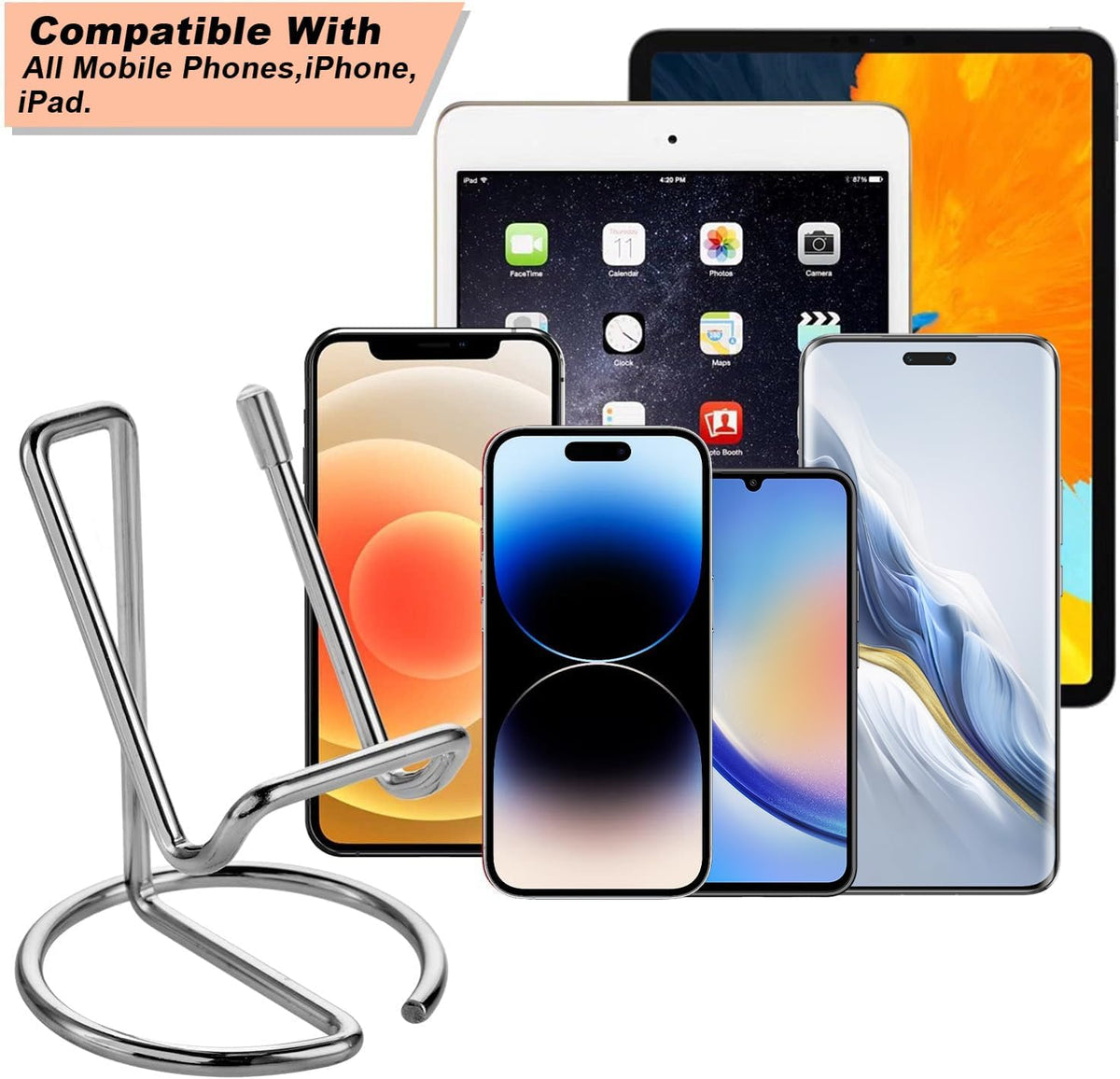 ROPOSY Cell Phone Stand for Desk, Cute Metal Gold Cell Phone Stand Holder Desk Accessories, Compatible with All Mobile Phones, iPhone, iPad