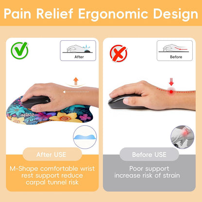 Wrist Support Mouse Pad Anti Slip Rubber Wrist Rest Mousepad 9in X 8in Small Desktop Notebook Mouse Mat for Working and Gaming (M-Pink Floral)