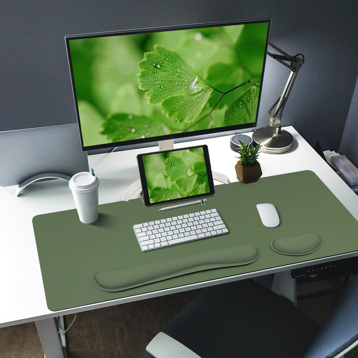 Bloss Leather Desk Pad and Keyboard Wrist Rest, Large Mouse Pad + Keyboard Pad+Mouse Wrist Support, Non-Slip Desk Mat Protector for Office, Home(31.5×15.7 Inches,Beige) - Colors B
