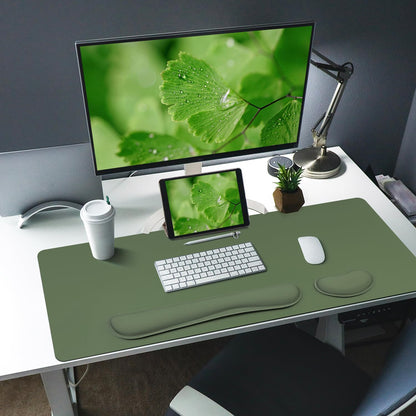Bloss Leather Desk Pad and Keyboard Wrist Rest, Large Mouse Pad + Keyboard Pad+Mouse Wrist Support, Non-Slip Desk Mat Protector for Office, Home(31.5×15.7 Inches,Beige) - Colors B