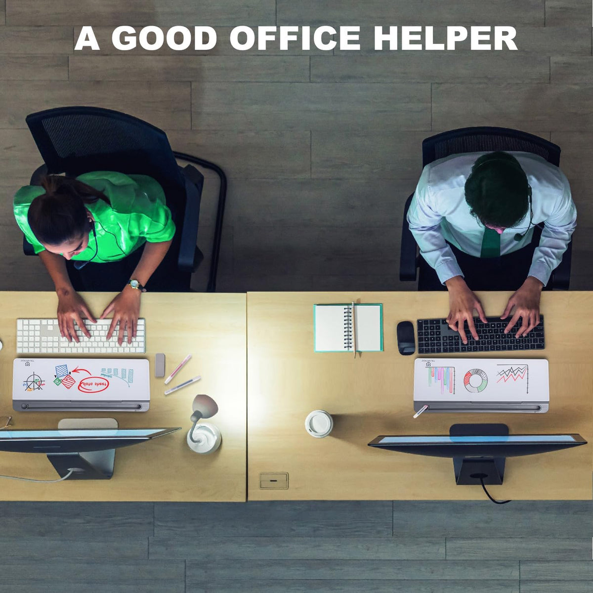 TSJ OFFICE Desktop Whiteboard Dry-Erase-Board - Computer Keyboard Stand White Board Surface Pad with Drawer, Desk Organizers with Accessories for Office, Home, School Supplies - Black