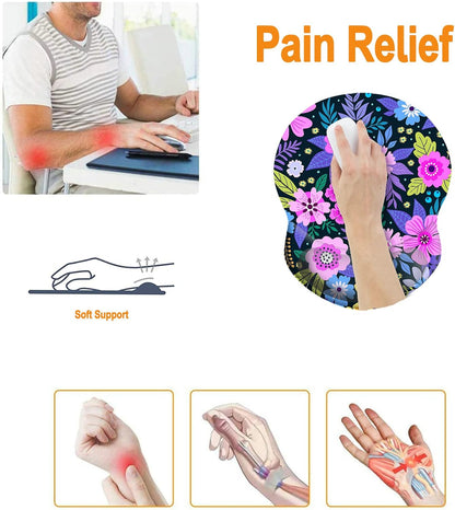Wrist Support Mouse Pad Anti Slip Rubber Wrist Rest Mousepad 9in X 8in Small Desktop Notebook Mouse Mat for Working and Gaming (M-Pink Floral)