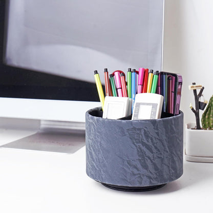 Round Leather Art Supply Organizer,Remote Control Holder,360 Degree Rotating,Multi-Functional Pencil Holder,4 Compartments Desktop Stationary Organizer(1-Blue Bird) - Colors A