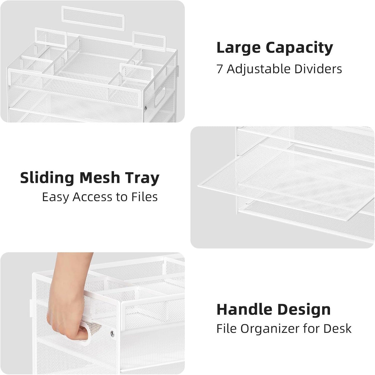 Marbrasse 5 Tier Paper Organizer Letter Tray, Mesh Desk File Organizer with Handle, Paper Sorter Desk Organizer for Home Office Supplies - Black, Adjustable