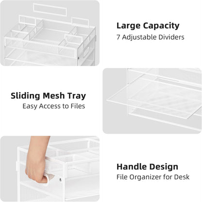 Marbrasse 5 Tier Paper Organizer Letter Tray, Mesh Desk File Organizer with Handle, Paper Sorter Desk Organizer for Home Office Supplies - Black, Adjustable