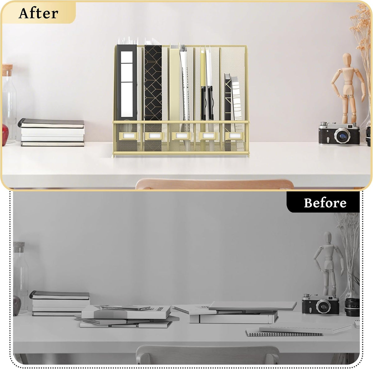 Desk Organizers Metal Desk Magazine File Holder with 5 Vertical Compartments Rack File Organizer for Office Desktop, Classroom, Home Workspace, Black