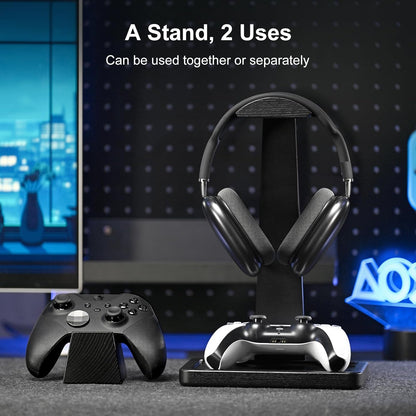 UPERGO Solid Wood Headphone Stand with Controller Holder for Desk | Natural Solid Wood, Holds 1 Headset & 1 Controller, Gamer Gifts for Men, Gaming Desk Accessories for PS5/Xbox/Switch