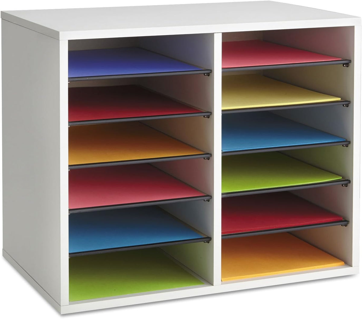 Safco 9422GR Wood Adjustable Literature & Paper Organizer, 16 Adjustable Compratment, Stackable Durable Construction, Home, Office, Mailroom, Classroom Mailbox , Gray