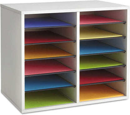 Safco 9422GR Wood Adjustable Literature & Paper Organizer, 16 Adjustable Compratment, Stackable Durable Construction, Home, Office, Mailroom, Classroom Mailbox , Gray