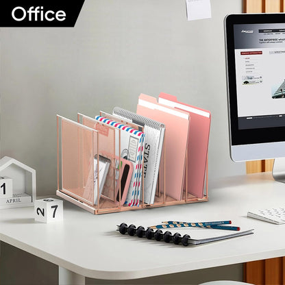 File Organizer for Desk, 5-Section Vertical File Sorter, Paper Holder Organizer Standing Metal File Folder for Office Home Classroom, Black