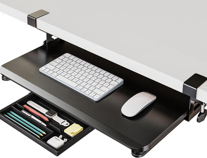 Fenge Keyboard Tray Under Desk, Pull Out Keyboard & Mouse Tray with C Clamp Mount, Sliding Keyboard Holder for Desk, 25.6 x 11.8 inch Large Slide-Out Platform Computer Drawer for Typing