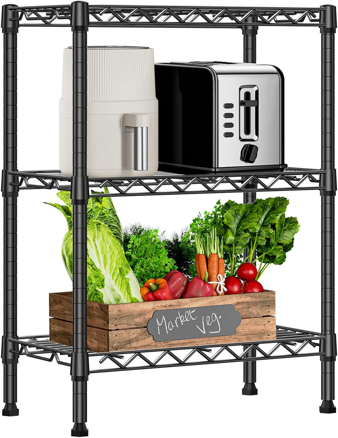 M MZG 450 lbs Steel Storage Shelving 3-Tier Utility Shelving Unit Steel Organizer Wire Rack for Home,Kitchen,Office (11.8" D x 17.7" W x 26.3" H) - Colors B