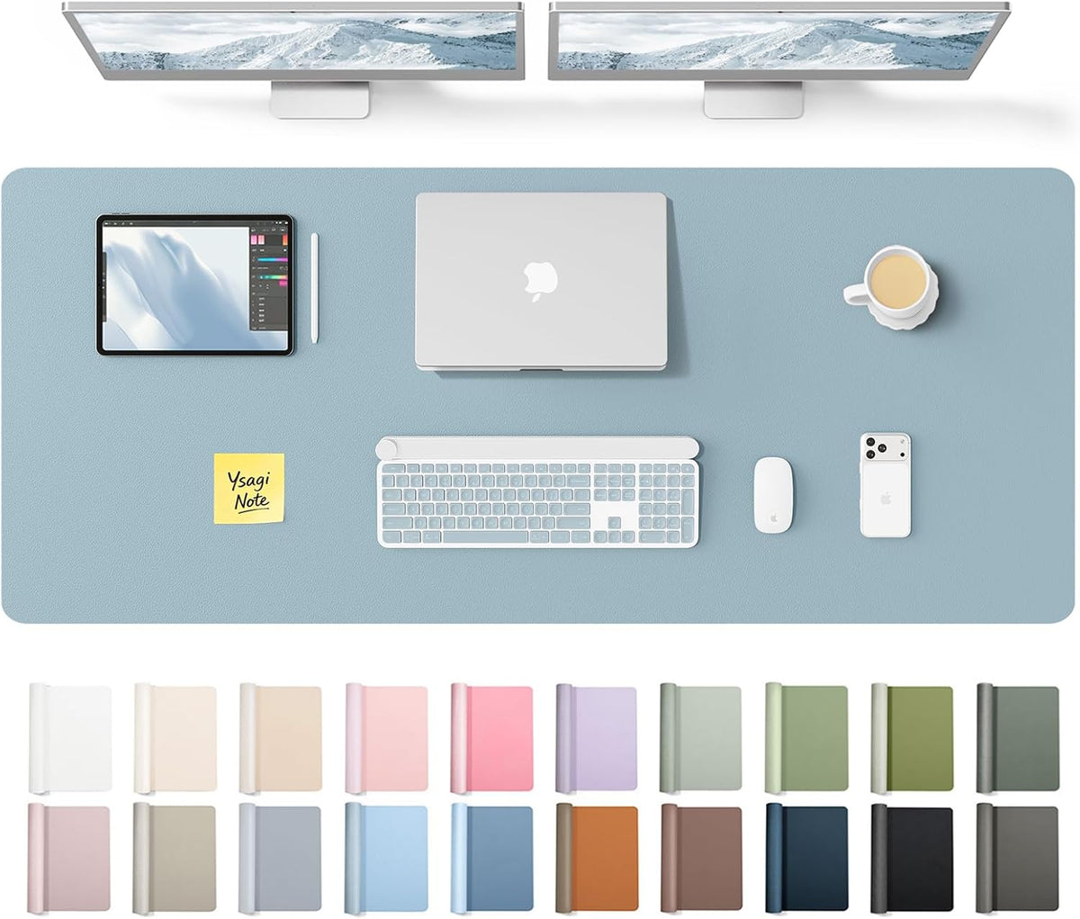 YSAGi Leather Desk Pad Protector, Office Desk Mat, Large Mouse Pad, Non-Slip PU Leather Desk Blotter, Waterproof Laptop Desk Writing Pad for Office and Home (23.6" x 13.8", Eggshell) - Colors B