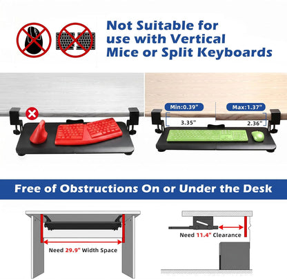White Keyboard Tray Under Desk Clamp, 26.77" Large Under Desk Keyboard Tray Slide Out, Ergonomic Keyboard and Mouse Tray with Wrapped Edge Finish, Modern Desk Extender for Home Office