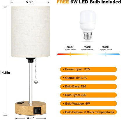 Dicoool Bedside Table Lamp for Bedroom - Small Desk Lamp with USB Ports