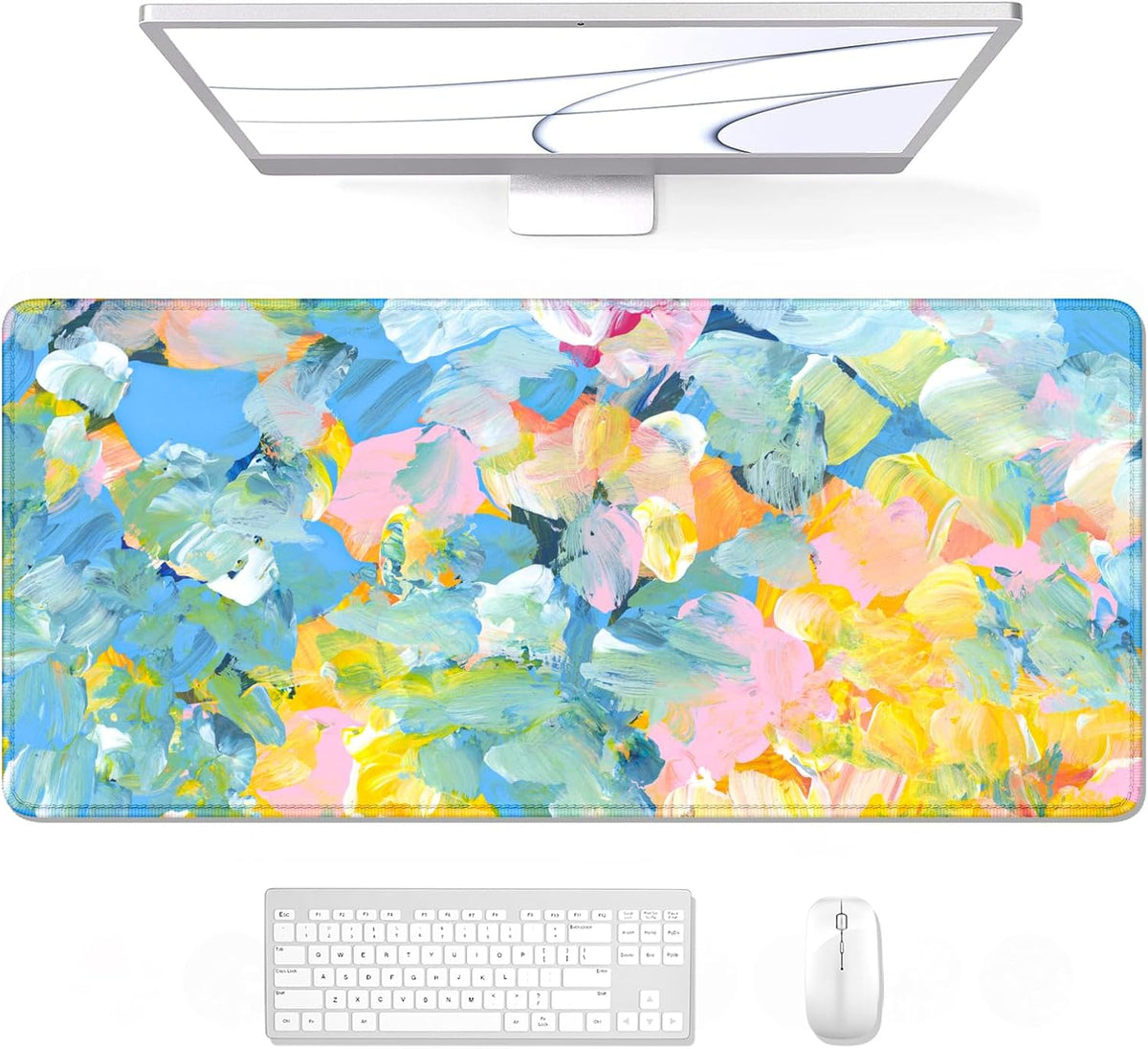 Auhoahsil Desk Mat, Ultra Large Mouse Pad, XXL Gaming Mousepad, Green Tropical Leaves Deskpad, Big Extended Full Size Mouse Pad, Desktop Desk Matt for Keyboard, Laptop & Computer, 35.5 x 15.7 in - Colors B