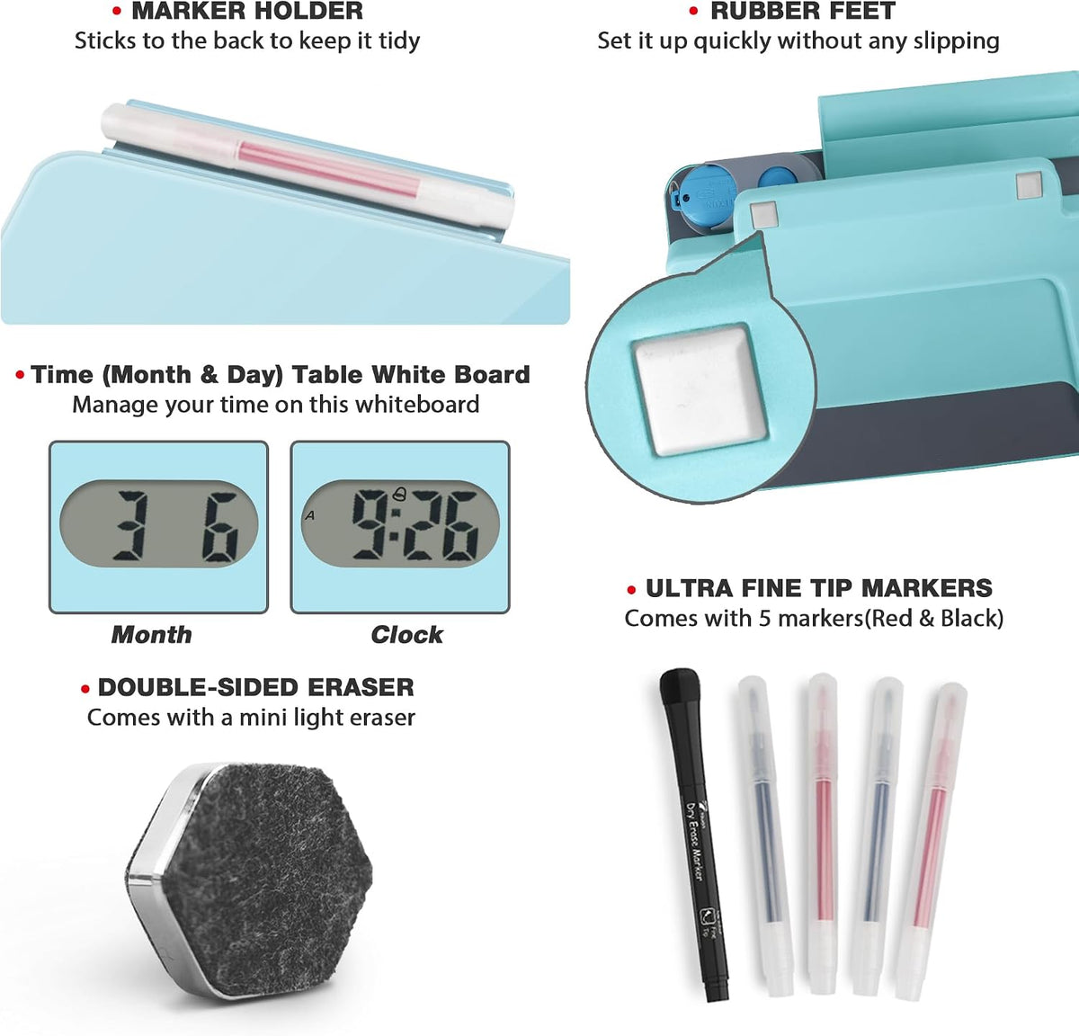 Small Glass Desktop Whiteboard Dry-Erase, Mini Pure Glass Whiteboard Stand