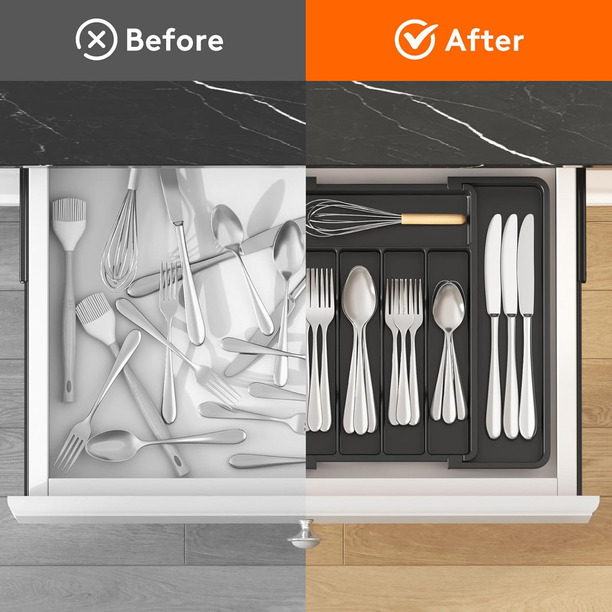Expandable Silverware Drawer Organizer, Kitchen Utensil Tray