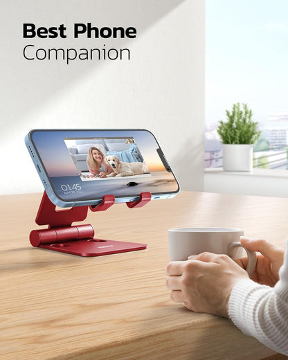 Nulaxy Dual Folding Cell Phone Stand, Fully Adjustable Foldable Desktop Phone Holder Cradle Dock Compatible with iPhone 17 16 15 14 13 12 11 Pro Max Xs Xr X 8, Nintendo Switch, All Phones - Purple