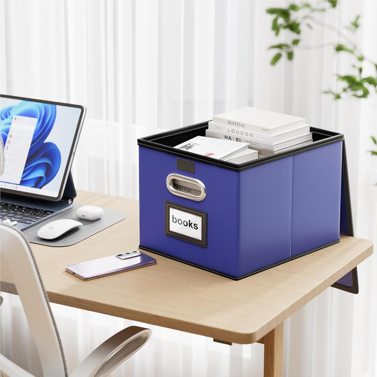 Upgraded Portable File Organizer Box with Lid, Collapsible Linen Hanging Filing Storage Boxes with Plastic Slides, Decorative Home/Office Filing System Box for File and Folders Storage (Gray)