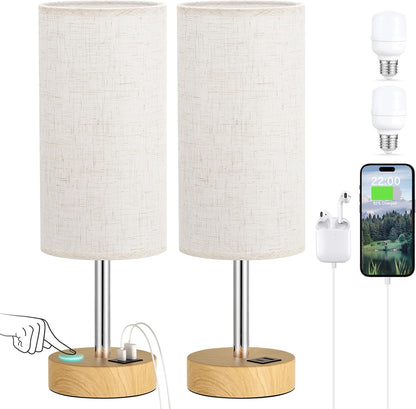 Dicoool Bedside Table Lamp for Bedroom - 3-Way Dimmable Touch Lamp, USB A+C