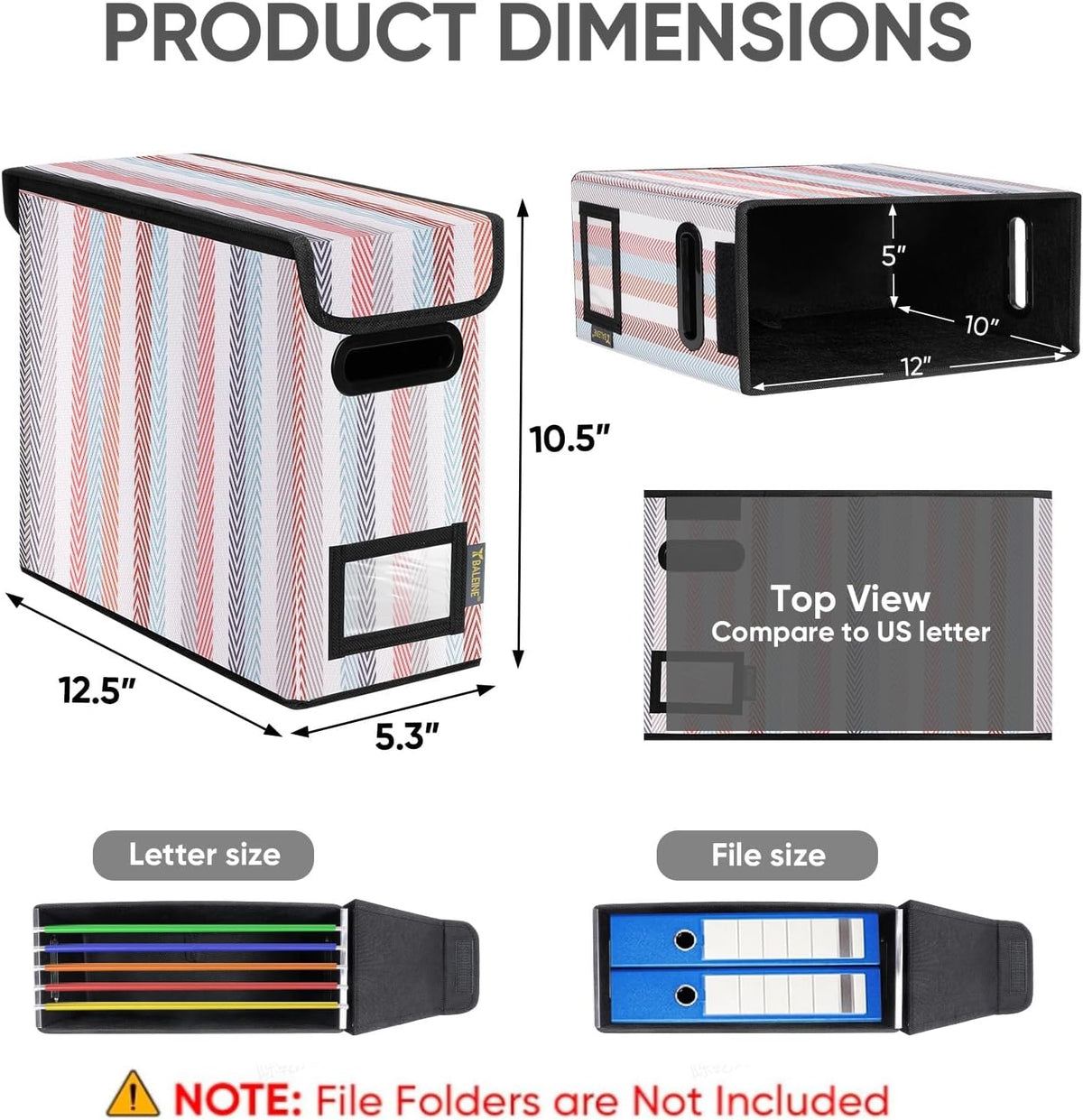 BALEINE File Organizer Box with Lid, Collapsible File Folder Organizer with Plastic Slide, Hanging File Folder Box for Office Document Storage (Black)