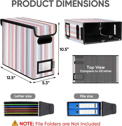 BALEINE File Organizer Box with Lid, Collapsible File Folder Organizer with Plastic Slide, Hanging File Folder Box for Office Document Storage (Black)