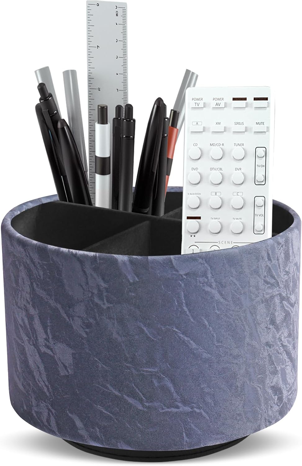 Round Leather Art Supply Organizer,Remote Control Holder,360 Degree Rotating,Multi-Functional Pencil Holder,4 Compartments Desktop Stationary Organizer(1-Blue Bird) - Colors A