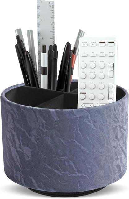 Round Leather Art Supply Organizer,Remote Control Holder,360 Degree Rotating,Multi-Functional Pencil Holder,4 Compartments Desktop Stationary Organizer(1-Blue Bird) - Colors A