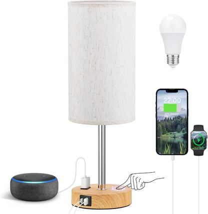 Fenmzee Bedside Table Lamp for Bedroom - Dimmable Touch, USB A+C, AC Outlet