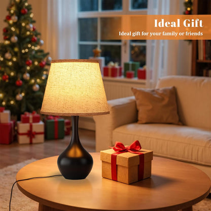 Seealle Touch Table Lamp for Bedroom, 3-Way Dimmable Small Bedside Lamps for Night Stands with Wires, Wood-Paint Desk Lamp for Kids Room, Office, Living Room, End Table(LED Bulb Included)