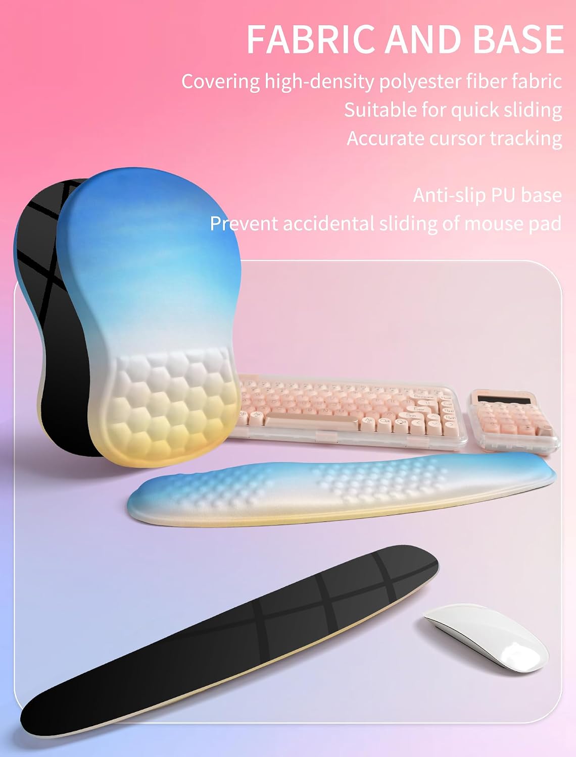 2in1 Combination, Wave Keyboard Wrist Rest and Ergonomic Curvature Mouse Pad Wrist Support for Relieve Wrist Pain, Filled with Soft Cushion Memory Foam, Black