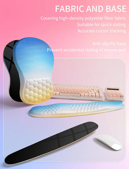2in1 Combination, Wave Keyboard Wrist Rest and Ergonomic Curvature Mouse Pad Wrist Support for Relieve Wrist Pain, Filled with Soft Cushion Memory Foam, Black