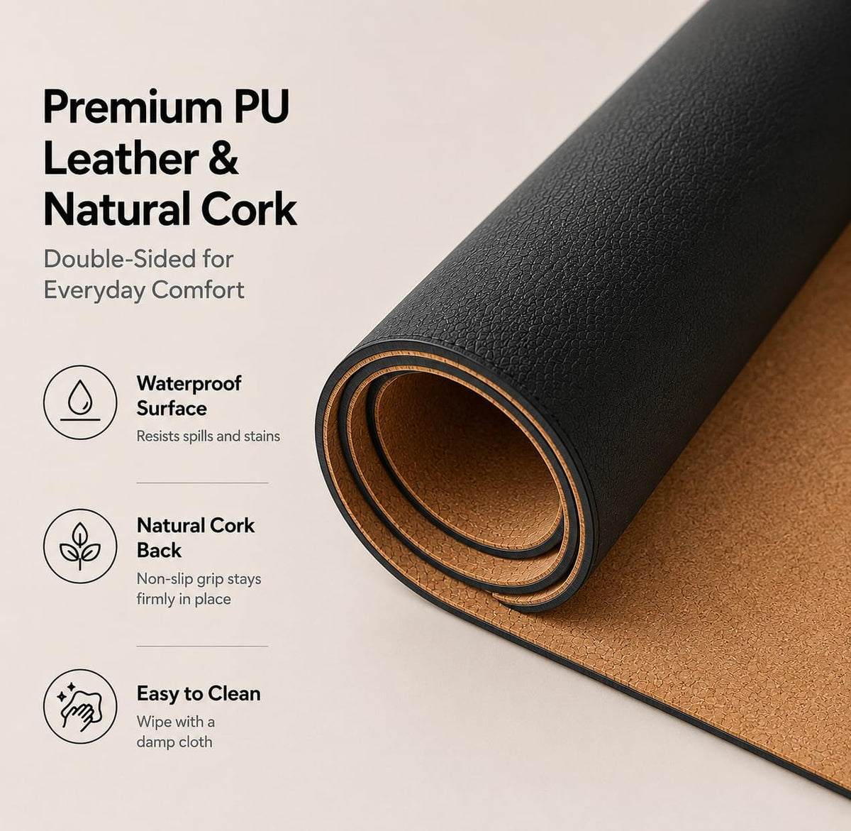 Large Desk Mat, 47" x 17", Black