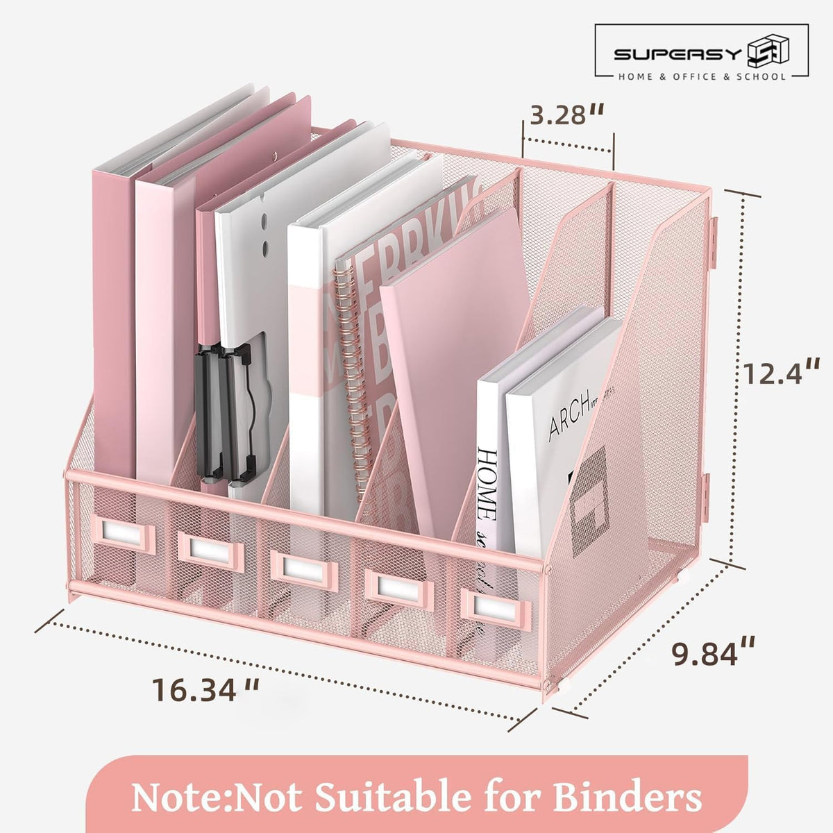 Desk Organizers Metal Desk Magazine File Holder with 5 Vertical Compartments Rack File Organizer for Office Desktop, Classroom, Home Workspace, Black