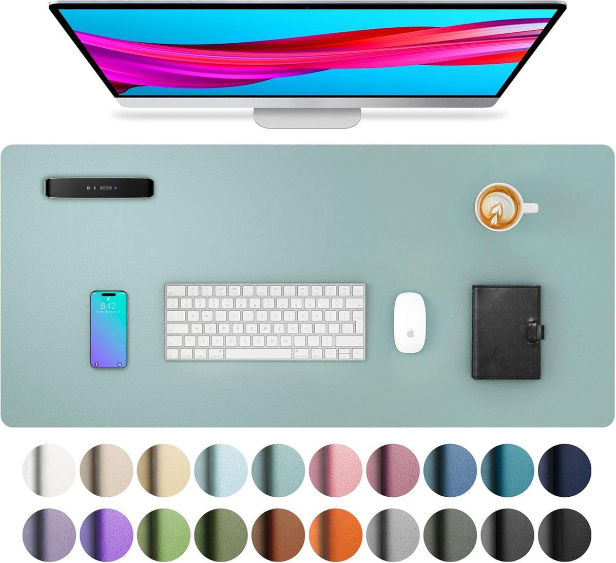 Aothia Leather Office Desk Pad Protector, Non-Slip PU Leather Desk Blotter, Waterproof Laptop Writing Mouse Pad for Office and Home, Black, 31.5" x 15.7" - Colors A
