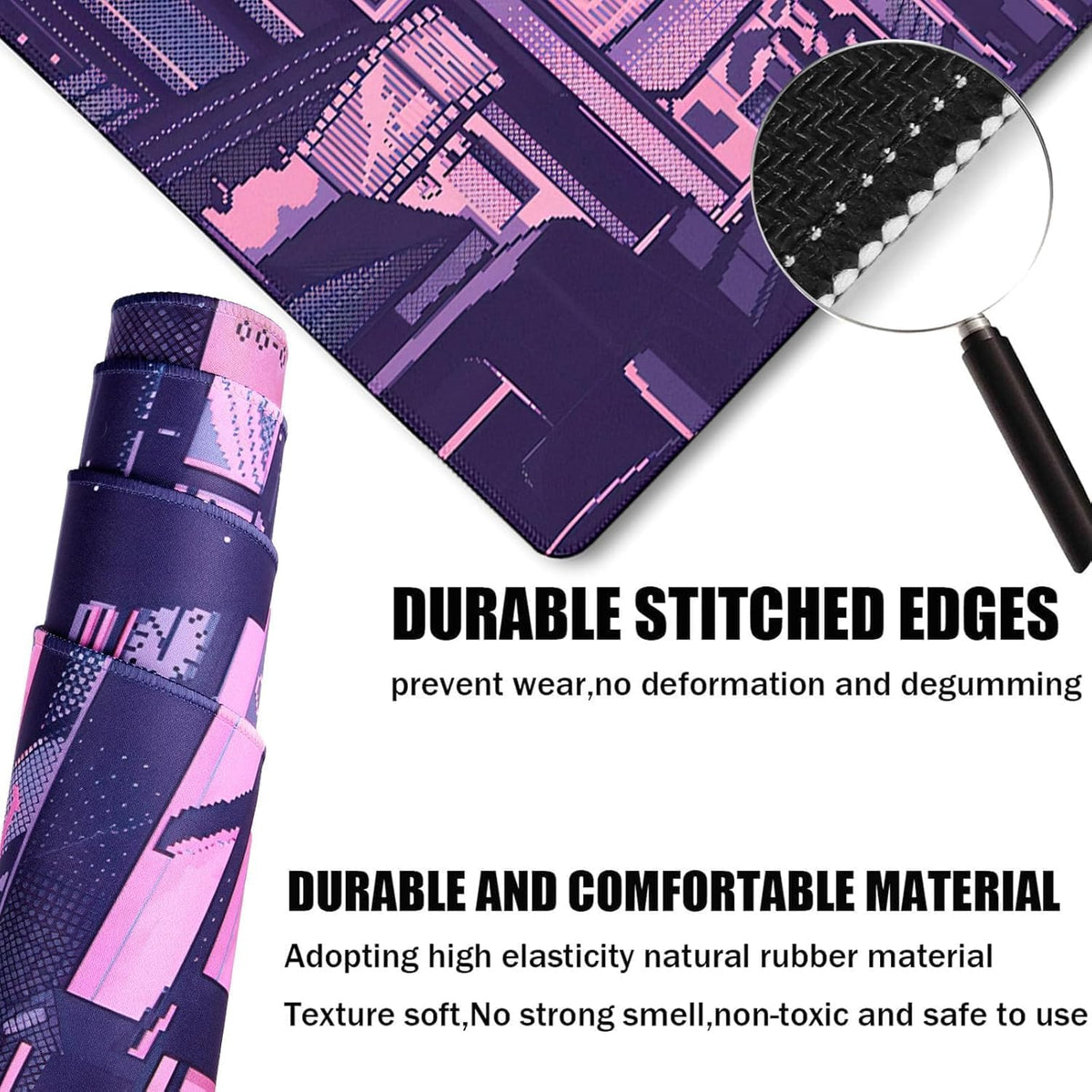 31.5" x 15.7" Waterproof Fabric Desk Pad, Rubber Anti-Slip Base, Stitched Edges No Curling, Fits Laptop Keyboard and Mouse, Smooth Office Mat Large Mouse Pad for Work Game, Black
