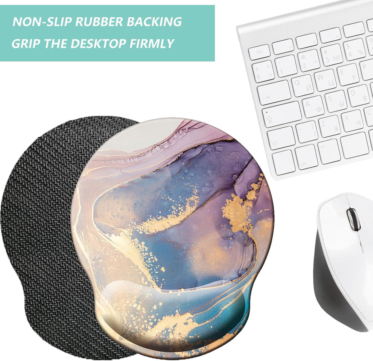 Mouse Pad with Wrist Support, Ergonomic Mouse Pad with Memory Foam Wrist Rest Cushion, Non-Slip Rubber Base Gaming Mice Pad for Home Office Computer Laptop, Flower Black