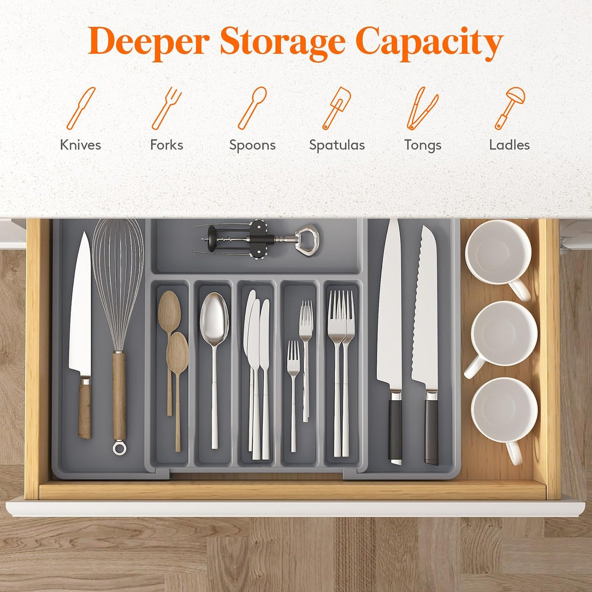 Expandable Silverware Drawer Organizer, Kitchen Utensil Tray