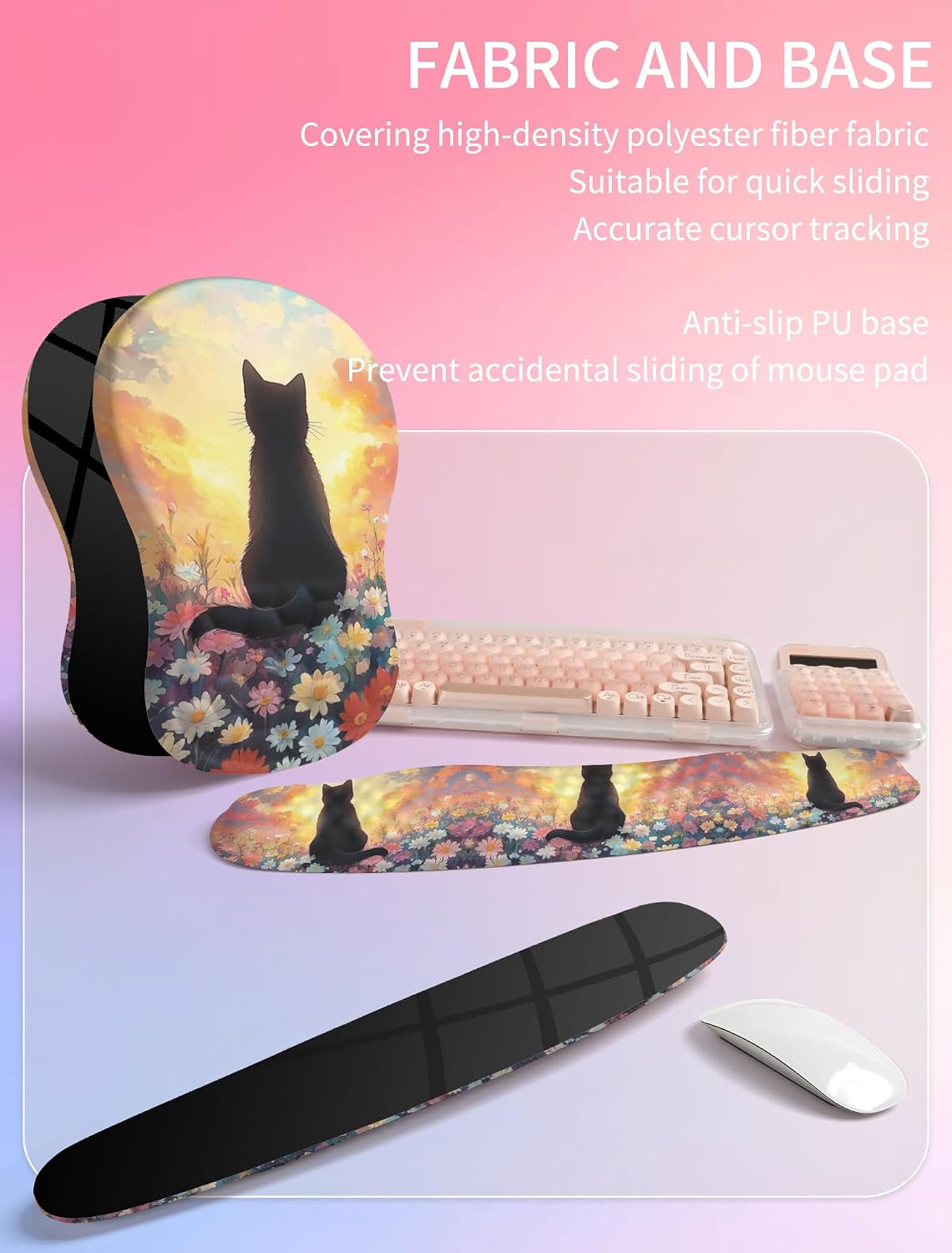 2in1 Combination, Wave Keyboard Wrist Rest and Ergonomic Curvature Mouse Pad Wrist Support for Relieve Wrist Pain, Filled with Soft Cushion Memory Foam, Black