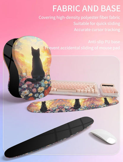 2in1 Combination, Wave Keyboard Wrist Rest and Ergonomic Curvature Mouse Pad Wrist Support for Relieve Wrist Pain, Filled with Soft Cushion Memory Foam, Black