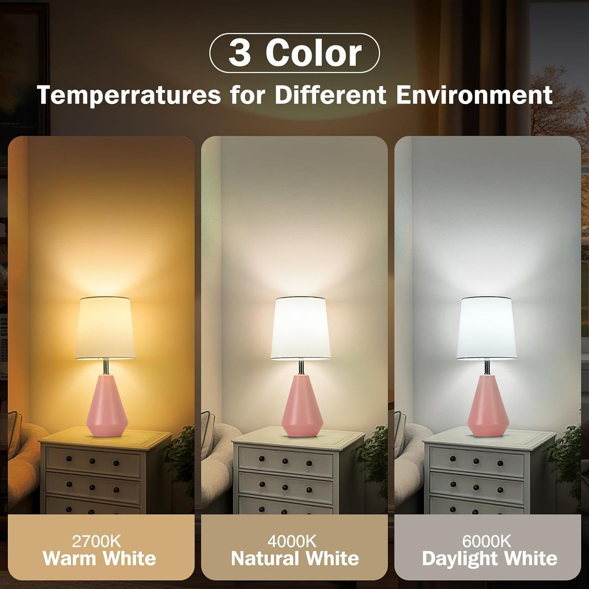 Small Bedside Table Lamp for Bedroom - Reading Desk Lamp with 3 Color Temperatures，15.5" Nightstand Ceramic Lamp with Fabric Shade for Kids Room,Living Room,Dorm,Home Office (Green)