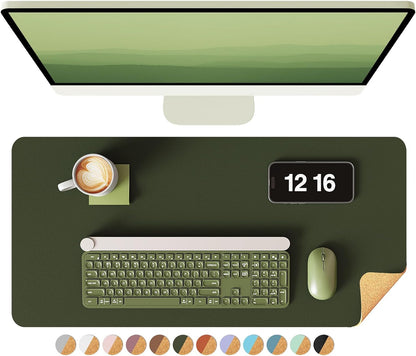 Double-Sided Desk Pad, 31.5"x15.7"Leather Desk Mat, Eco Cork Desk Pad Protector,Large Mouse Pad,Waterproof Desk Blotter for Office/Home(Coffee)