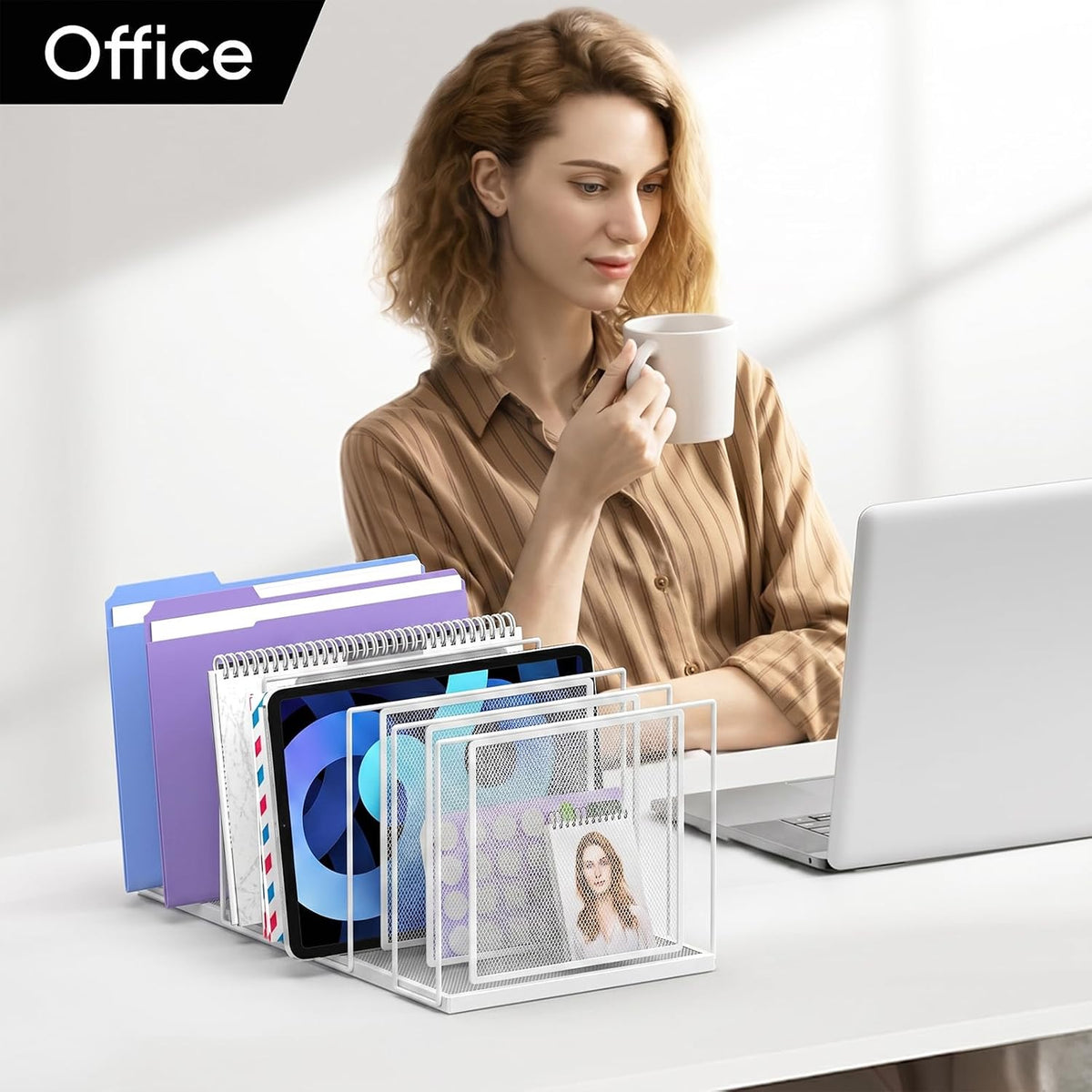 File Organizer for Desk, 5-Section Vertical File Sorter, Paper Holder Organizer Standing Metal File Folder for Office Home Classroom, Black